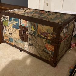 Toy Chest . With Silver Age Comic Book Collage . 