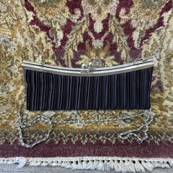 Vintage Pleated Black Satin Evening Purse
