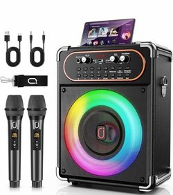 Karaoke Machine, Portable Bluetooth Speaker with 2 Wireless Microphones