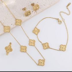 Set Stainless Steel Ring Earring Necklace 