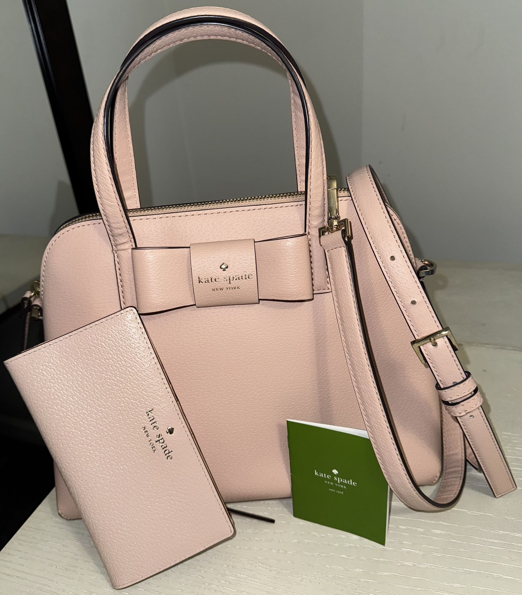 Kate Spade Maise Matthews Street Pink Rosy Cheeks Leather Satchel w/Wallet