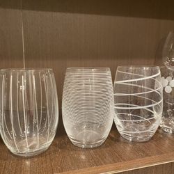 Set  Of 4  Etched Mikasa Cheers Stemless Wine Glasses With Eat in