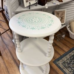 Hand painted White & Mint Mandala 3 Tier Table