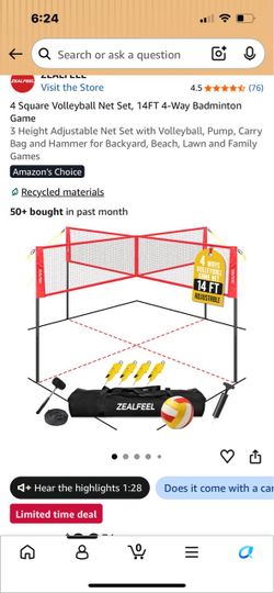 Brand New in Box! ZEALFEEL 4-Way Cross Volleyball & Badminton Net Set