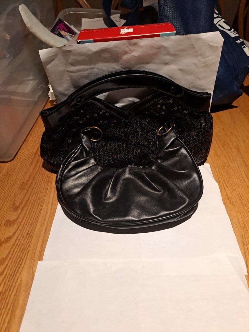 Payless Black Sequin Wristlet & 1 Black Smaller Purse Rare Pair 