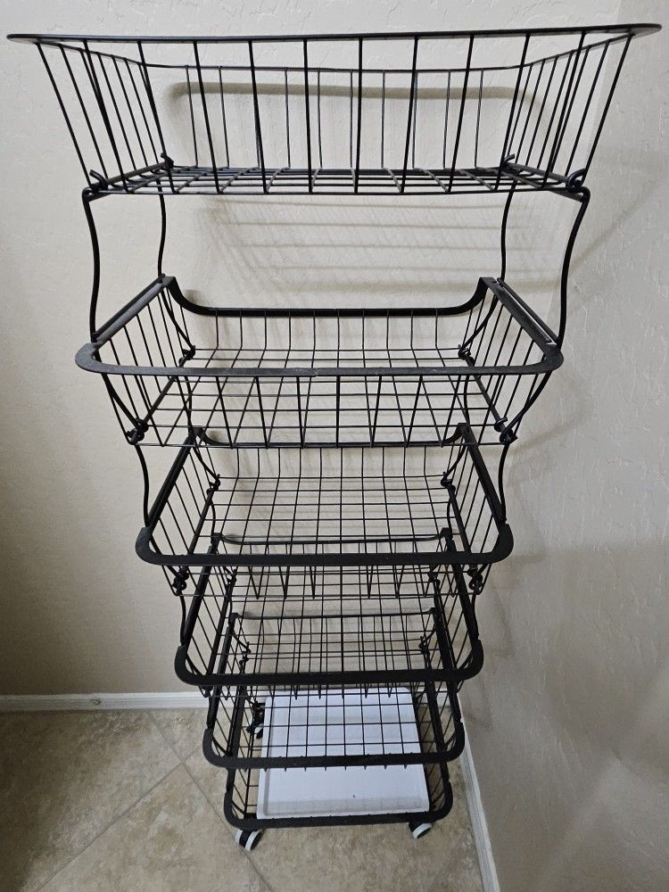 5 Tier Basket Stand, Storage Xtra Space Large Vegetable Basket Store w/Wheels
