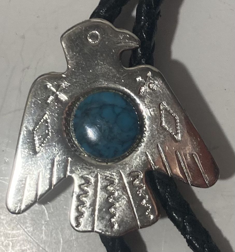 Vintage Bolo Tie Eagle Bird With Turquoise Stone