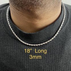 Stainless Steel 3mm Twisted Rope Chain Necklace Lobster Clasp 18"Long Chain Necklace For Men Women  - CHN