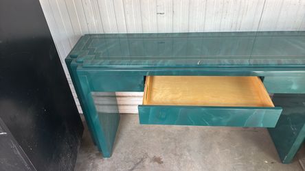 Teal Lacquered Console Table with Drawer