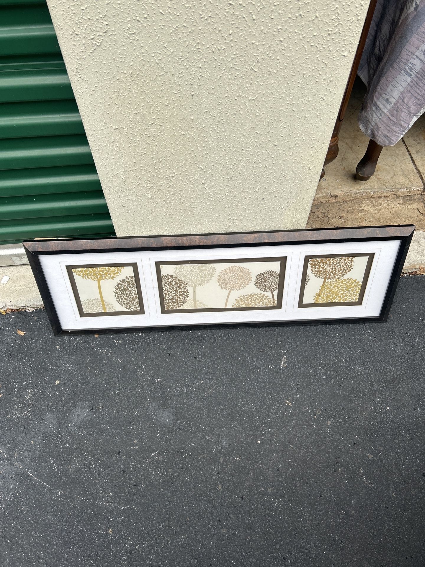 Floral 3-Panel Framed Wall Art — Neutral Gold & Beige Tones — 12x36 in — As-Is