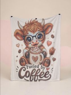 50x 60 Highland Cow Fueled By Coffee Throw