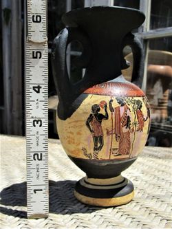 Vintage Vase Handmade In Greece Greek Pottery Ceramic w/Handles