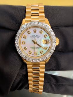 Rolex President Datejust 26 26mm 18k Yellow Gold custom Diamond MOP Dial & Natural Diamond bezel Ladies Watch 69178