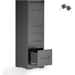 4 Drawer File Cabinet with Lock - Tall Metal Filing Cabinet for Home Office, Anti-Tip Vertical Storage, Fits Letter/Legal