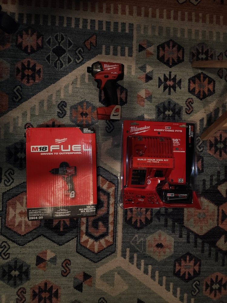 Milwaukee Battery, and Impact Drill, 1/2 Hammer Drill