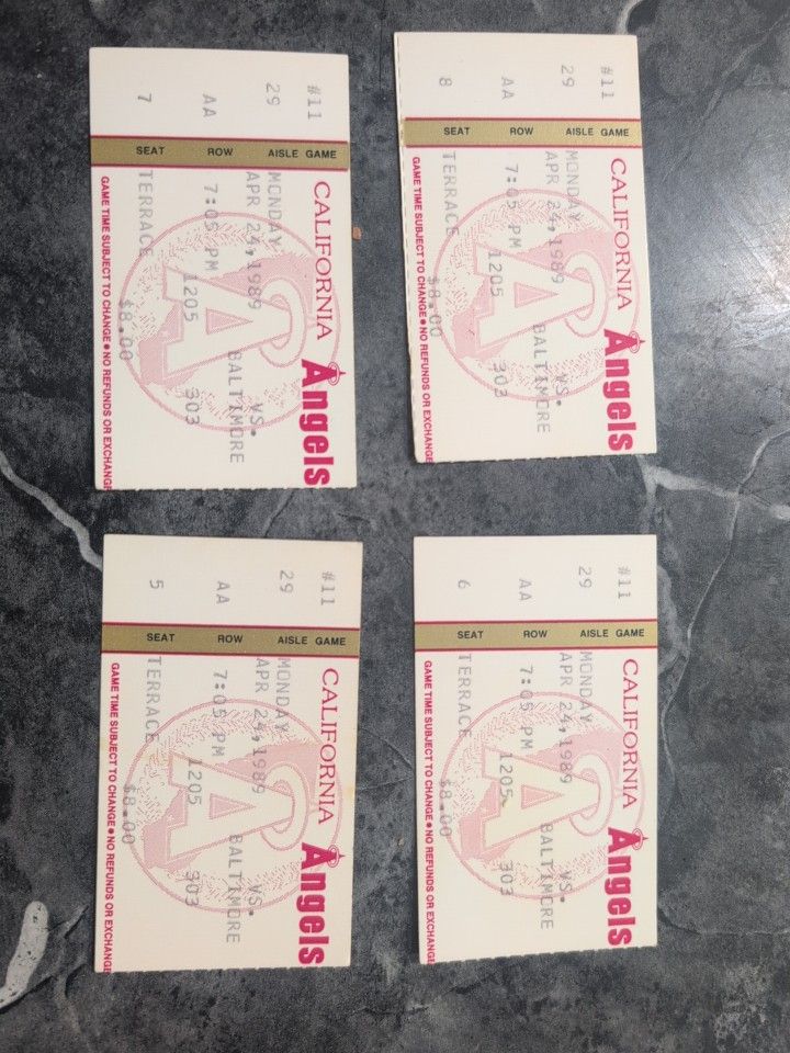Vintage Angels Baseball Ticket Stubs 04/24/89 Jim Abbott's First Win!!!
