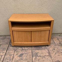 Solid Oak Rolling TV Stand / Media Cabinet - Can Deliver