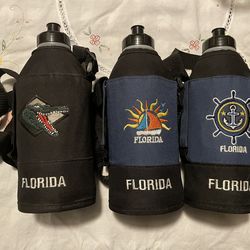 3 Water Bottles w/cover, strap & belt loop