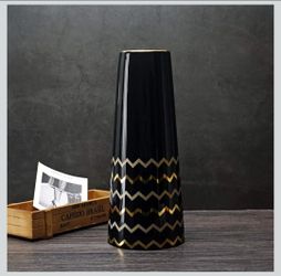 Ceramic Black & Gold Cylindrical Vase