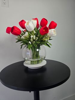 Elegant Red & White Artificial Tulip