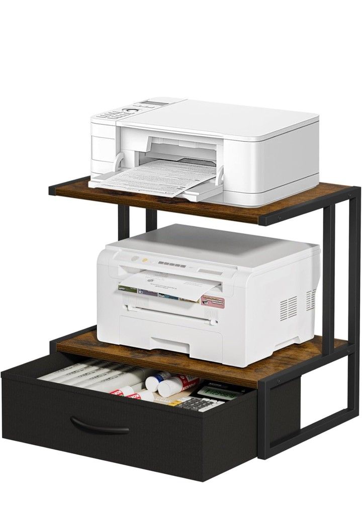 Printer Stand with Storage for Desk, with Fabric Drawer Desktop Printer Stand Shelf Organzier for Home Office