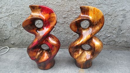 Brown Yellow Gold Tint Of Burgundy Glossy Number 8 Ceramic Abstract Sculpture Artwork Collectible Decor (16 Inches H’)