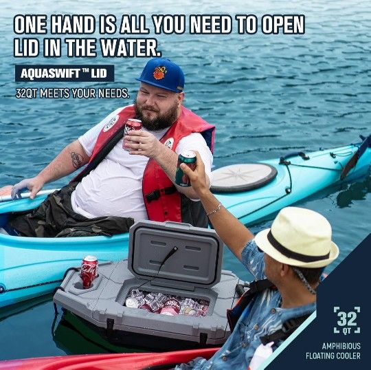 Floating Cooler – 32 QT up to 60 Hours Amphibious Ice Chest 