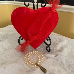2 Pearl Bracelets With Heart Charm and Tassel