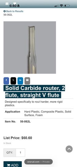Solid Carbide router, 6 flute, upcut, DFC coated
