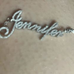 lab Created Diamond Jennifer Name Plate Necklace 925 Sterling Silver 15-18” Passes Diamond Tester Certificates