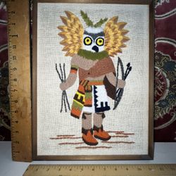 Vintage Kachina Native American  Doll Eagle Crewel Wall  Art 