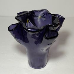 Handkerchief Ruffled Art Glass Vase Purple / Blue