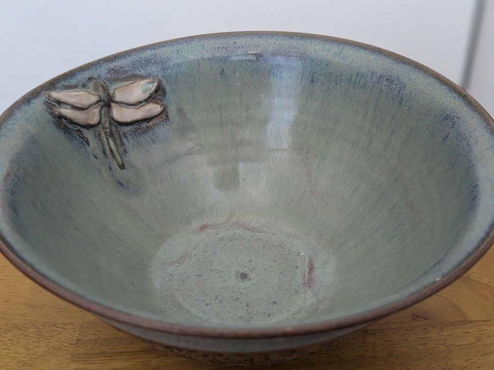 Handmade Ceramic Dragonfly Bowl – Signed Belen Harvey House