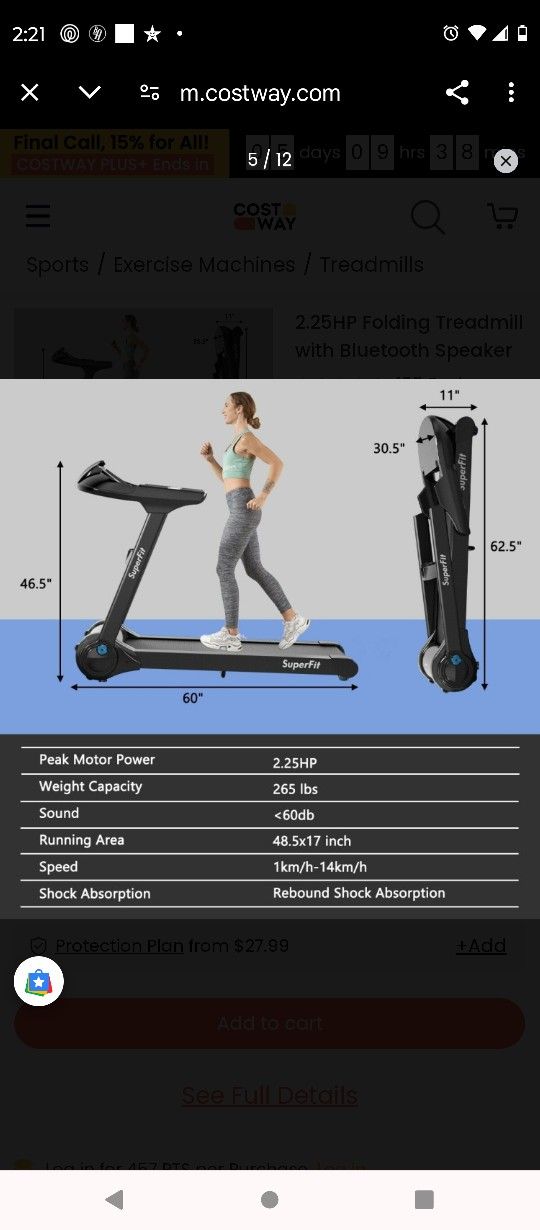 Costway Folding Treadmill Running Machine LED Touch Display
