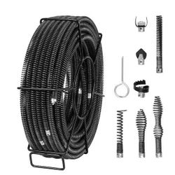 683#Drain Cleaning Cable 100 ft. x 5/8 in. Sewer Drain Auger Cable Hollow Core with 7 Cutters for 0.8 in. to 3.9 in. Pipe