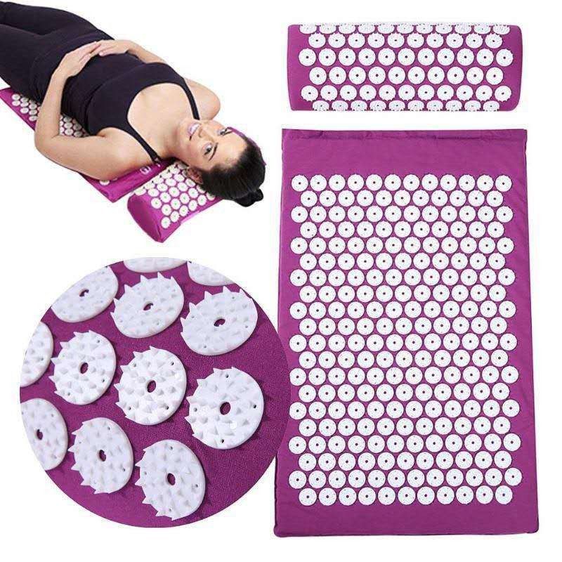 Acupressure Mat and Pillow Set with Oxford Bag, for Neck Back Pain, Muscle Relaxation Stress Relief, Relieve Sciatica and Pain Relief Set (Purple)