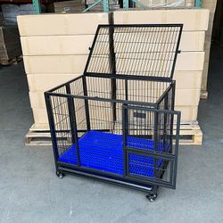 (Brand New) $150 Heavy-Duty Dog Cage 37x25x33” Single-Door Folding Crate Kennel with Plastic Floor & Tray