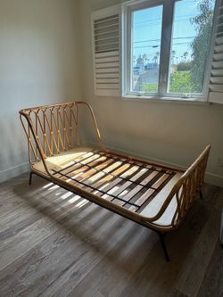 Kids Twin Rattan Bed Frame + Mattress / Crate & Barrel Kids