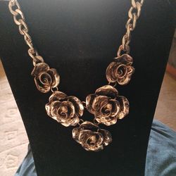 Silver Necklace With Roses  Not Real Silver