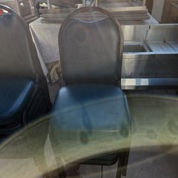 Chairs, Black Metal Green Vinyl Stackable (5)