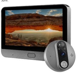 4.3" LCD Screen Smart in-Door Monitor with Video Calling, 1080P Peephole Camera,Video Doorbell with PIR Detection, 120° Night Vision, Cloud or TF Card