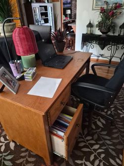Wood desk and chair