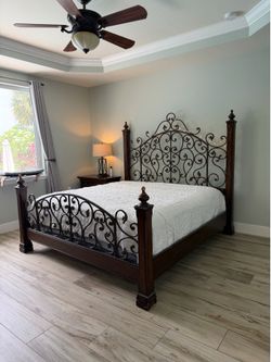 Tuscan Traditional Dark Wood King Bedroom Set with Chest and Nightstand