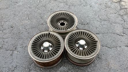 Three Chrysler or Dodge Polycast Turbine Style Wheels from the late 70s 5 on 4.5 Lug pattern fits Ford