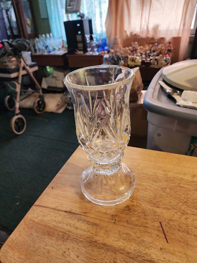 Vintage 1990's Partylite Discontinued And retired Beautiful crystal Savannah Candle lamp Holder 2 PCS 42% Lead Crystal 11" Tall Made USA Pick up only.