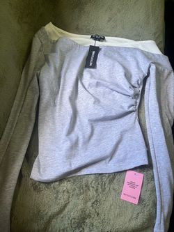 PrettyLittleThing Grey Ruched Long Sleeve Top