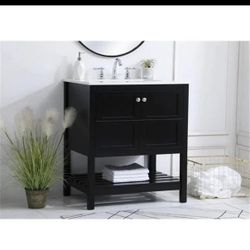 Elegant Decor Theo 30in Steel and Solid Wood Single Bathroom Vanity in Black