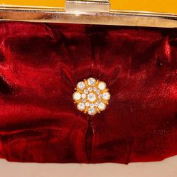 Red Velvet Clutch with Rhinestone Brooch