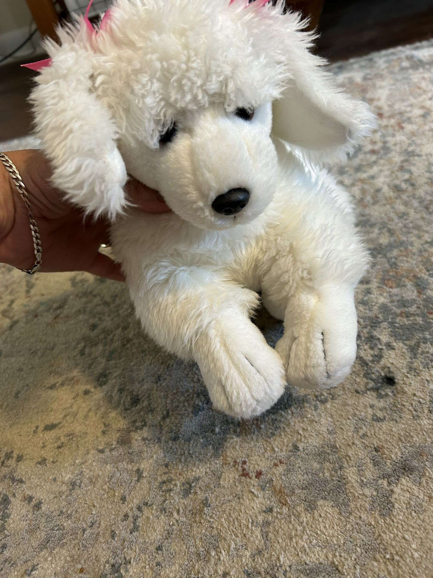 Animal Alley White Poodle Dog Puppy Plush 12" Stuffed Animal Year 2009 Pink Bows