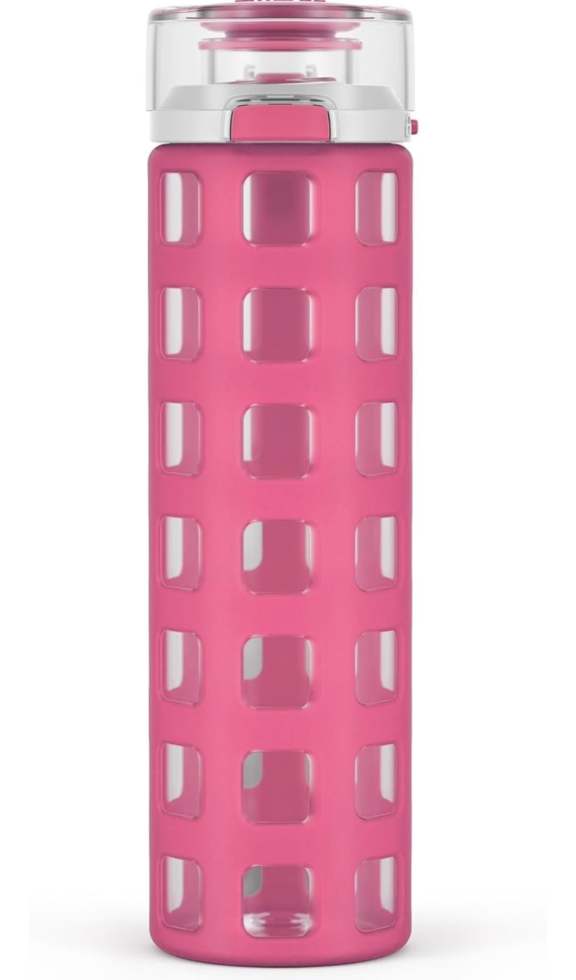 Ello Syndicate 20oz Reusable Glass Water Bottle with One-Touch Leak Proof Flip Lid and Protective Non-Slip Silicone Sleeve and Carry Loop for Coffee,